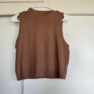 SHEIN Brown Sleeveless Mock Turtle Neck Crop Top